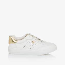 Michael Kors Kids-Girls White & Gold Lace-Up Sneakers | Childrensalon Outlet