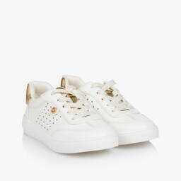 Michael Kors Kids-Girls White & Gold Lace-Up Sneakers | Childrensalon Outlet