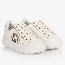 Michael Kors Kids-Girls White & Gold Logo Trainers | Childrensalon Outlet