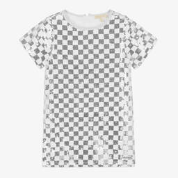 Michael Kors Kids-Бело-серебристое платье в клетку с пайетками | Childrensalon Outlet