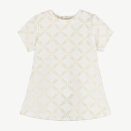 Michael Kors Kids-فستان عاجي بشعار ذهبي لامع | Childrensalon Outlet