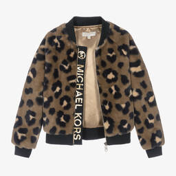 Michael Kors Kids-Teen Girls Beige Leopard Faux Fur Jacket | Childrensalon Outlet