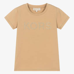 Michael Kors Kids-Teen Girls Beige Studded Cotton T-Shirt | Childrensalon Outlet