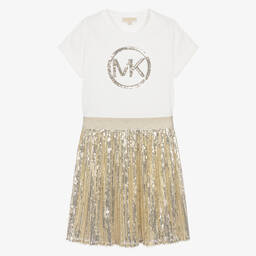 Michael Kors Kids-Teen Girls Gold Sequin Cotton & Tulle Dress | Childrensalon Outlet