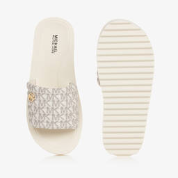 Michael Kors Kids-Teen Girls Ivory Monogram Sliders | Childrensalon Outlet