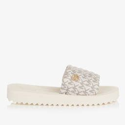 Michael Kors Kids-Teen Girls Ivory Monogram Sliders | Childrensalon Outlet