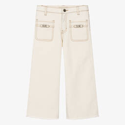 Michael Kors Kids-Teen Girls Ivory Wide Leg Denim Jeans | Childrensalon Outlet