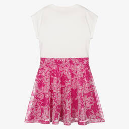 Michael Kors Kids-فستان سكاتر جيرسي لون زهري وأبيض مزين بترتر | Childrensalon Outlet
