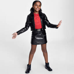 Michael Kors Kids-Teen Girls Shiny Black Faux Leather Jacket | Childrensalon Outlet