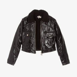 Michael Kors Kids-Teen Girls Shiny Black Faux Leather Jacket | Childrensalon Outlet