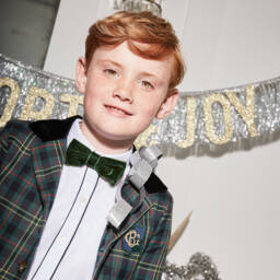 Milledeux-Boys Emerald Velvet Neck Bow | Childrensalon Outlet