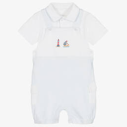 Mini-la-Mode-Baby Boys Blue Pima Cotton Dungaree Set | Childrensalon Outlet