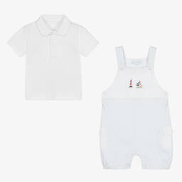 Mini-la-Mode-Baby Boys Blue Pima Cotton Dungaree Set | Childrensalon Outlet