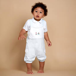 Mini-la-Mode-Baby Boys Blue Pima Cotton Dungaree Set | Childrensalon Outlet