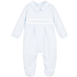 Mini-la-Mode-Blue Pima Cotton Smocked Babygrow | Childrensalon Outlet