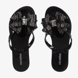 Mini Melissa-Girls Black Bow Flip Flops | Childrensalon Outlet