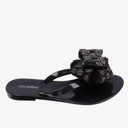 Mini Melissa-Girls Black Bow Flip Flops | Childrensalon Outlet