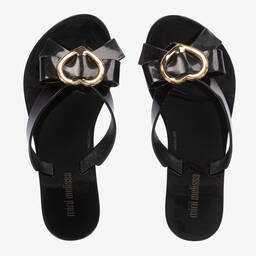 Mini Melissa-Girls Black Heart Jelly Flip-Flops | Childrensalon Outlet