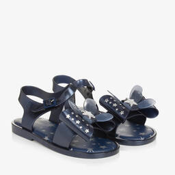 Mini Melissa-Girls Blue & Silver Star Bow Sandals | Childrensalon Outlet