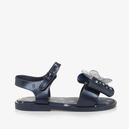 Mini Melissa-Girls Blue & Silver Star Bow Sandals | Childrensalon Outlet