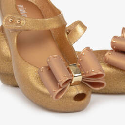 Mini Melissa-حذاء باليرينا ذهبي للبنات مع فيونكة | Childrensalon Outlet