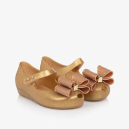 Mini Melissa-حذاء باليرينا ذهبي للبنات مع فيونكة | Childrensalon Outlet