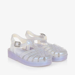 Mini Melissa-Girls Ivory & Pearlescent Blue Jelly Sandals | Childrensalon Outlet