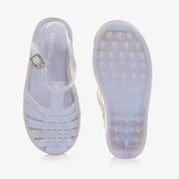 Mini Melissa-Girls Ivory & Pearlescent Blue Jelly Sandals | Childrensalon Outlet