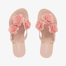 Mini Melissa-Girls Pink Floral Flip Flops | Childrensalon Outlet