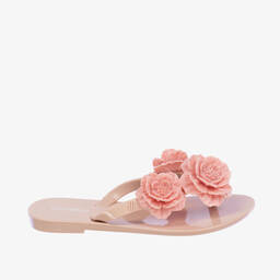 Mini Melissa-Girls Pink Floral Flip Flops | Childrensalon Outlet
