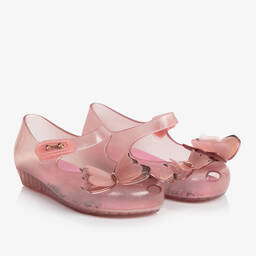 Mini Melissa-Girls Pink Glitter Butterfly Jelly Shoes | Childrensalon Outlet