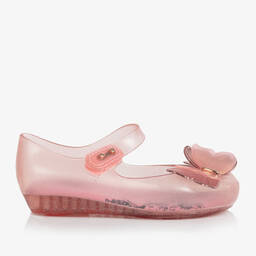 Mini Melissa-Girls Pink Glitter Butterfly Jelly Shoes | Childrensalon Outlet