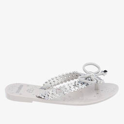 Mini Melissa-Girls Silver Disney Jelly Flip Flops | Childrensalon Outlet