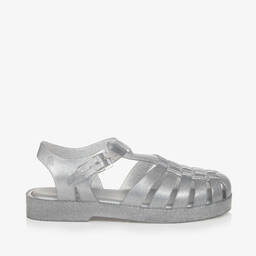 Mini Melissa-Girls Silver Glittery Jelly Sandals | Childrensalon Outlet