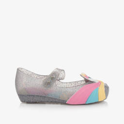 Mini Melissa-Блестящие серебряные туфли единорога для девочек | Childrensalon Outlet