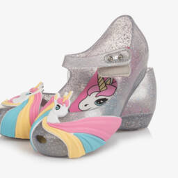 Mini Melissa-Блестящие серебряные туфли единорога для девочек | Childrensalon Outlet