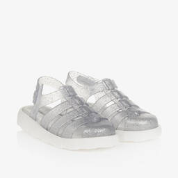 Mini Melissa-Girls White Glitter Jelly Sandals | Childrensalon Outlet