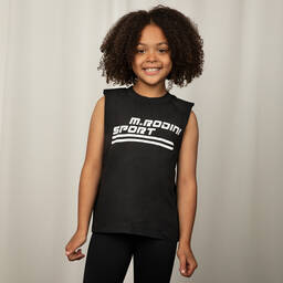 Mini Rodini-Black Graphic Cotton Sleeveless T-Shirt | Childrensalon Outlet