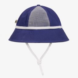 Mini Rodini-قبعة للشمس قطن عضوي تويل وشبك لون أزرق للبنات | Childrensalon Outlet
