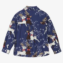 ميني روديني-قميص قطن عضوي لون أزرق | Childrensalon Outlet