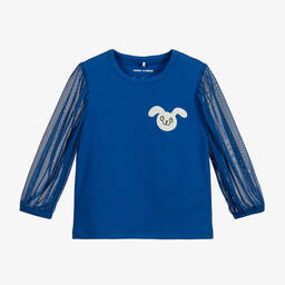 Mini Rodini-بلوز قطن جيرسي وتول لون أزرق | Childrensalon Outlet