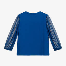 Mini Rodini-بلوز قطن جيرسي وتول لون أزرق | Childrensalon Outlet