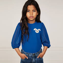 Mini Rodini-بلوز قطن جيرسي وتول لون أزرق | Childrensalon Outlet