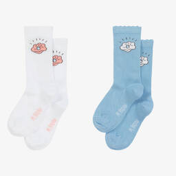 Mini Rodini-Голубые и белые носки из органического хлопка (2пары) | Childrensalon Outlet