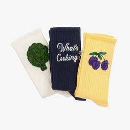 ميني روديني-جوارب مزيج قطن عضوي لون أصفر وأزرق (عدد 3) | Childrensalon Outlet