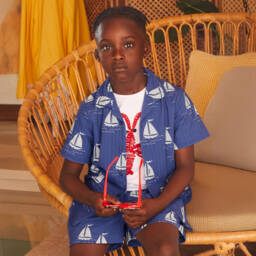 Mini Rodini-Boys Azure Seersucker Sailing Shorts | Childrensalon Outlet