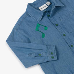 Mini Rodini-Рубашка из синего шамбре с музыкальным принтом для мальчиков | Childrensalon Outlet