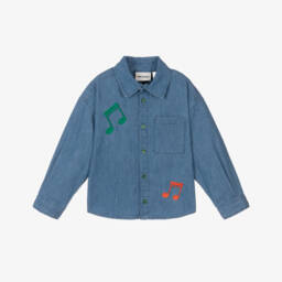 Mini Rodini-Рубашка из синего шамбре с музыкальным принтом для мальчиков | Childrensalon Outlet