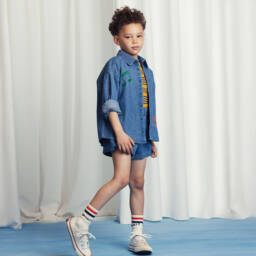 Mini Rodini-Рубашка из синего шамбре с музыкальным принтом для мальчиков | Childrensalon Outlet