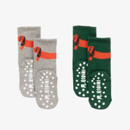 ميني روديني-جوارب قطن مقاومة للإنزلاق لون رمادي وأخضر(عدد 2) | Childrensalon Outlet